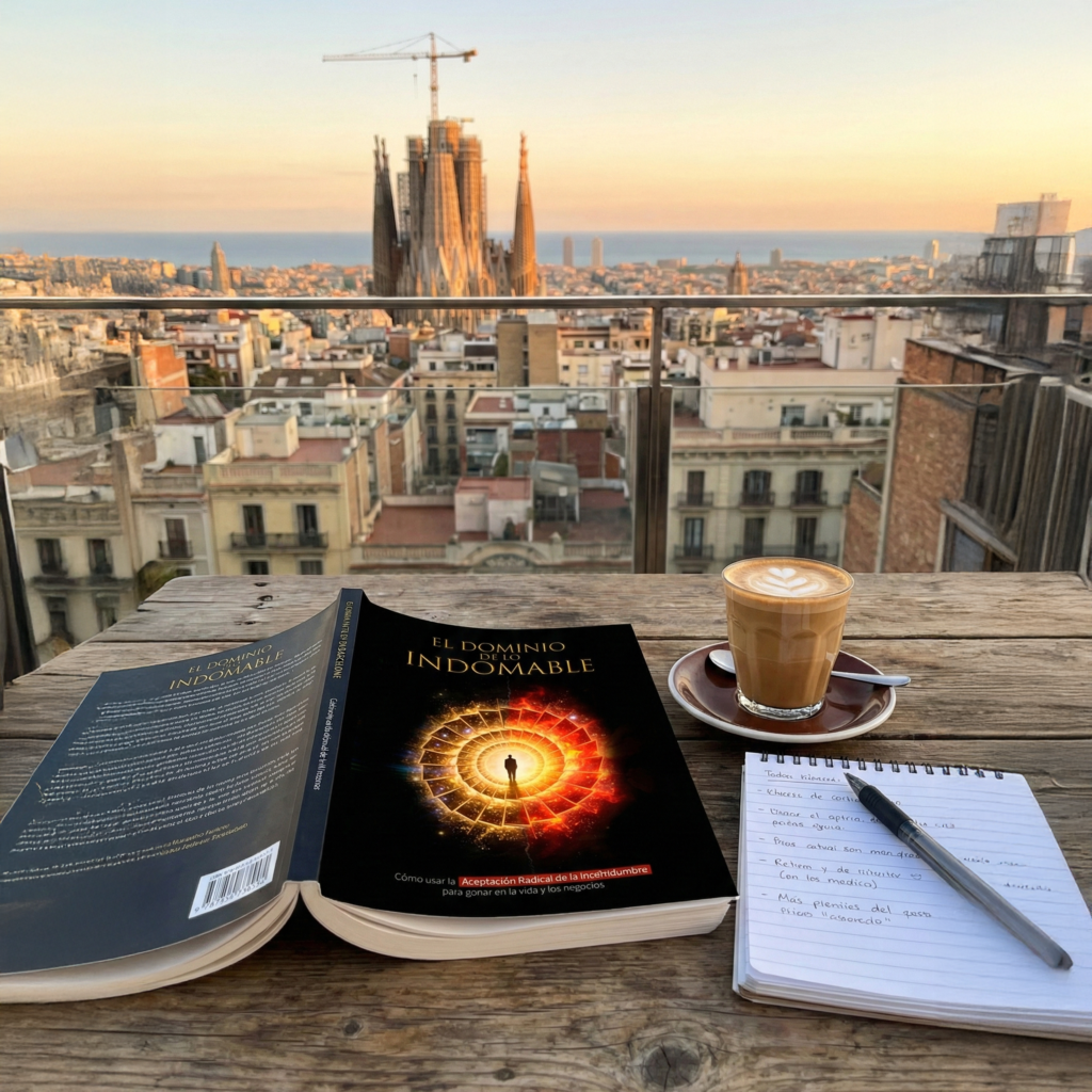 Aceptación radical - Libro El Dominio de lo Indomable en terraza con vista a Barcelona
